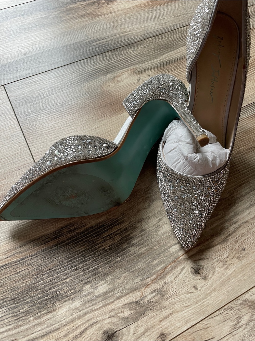 Betsey Johnson Silver Crystal Pointed Toe Pumps - Picture 4 of 6